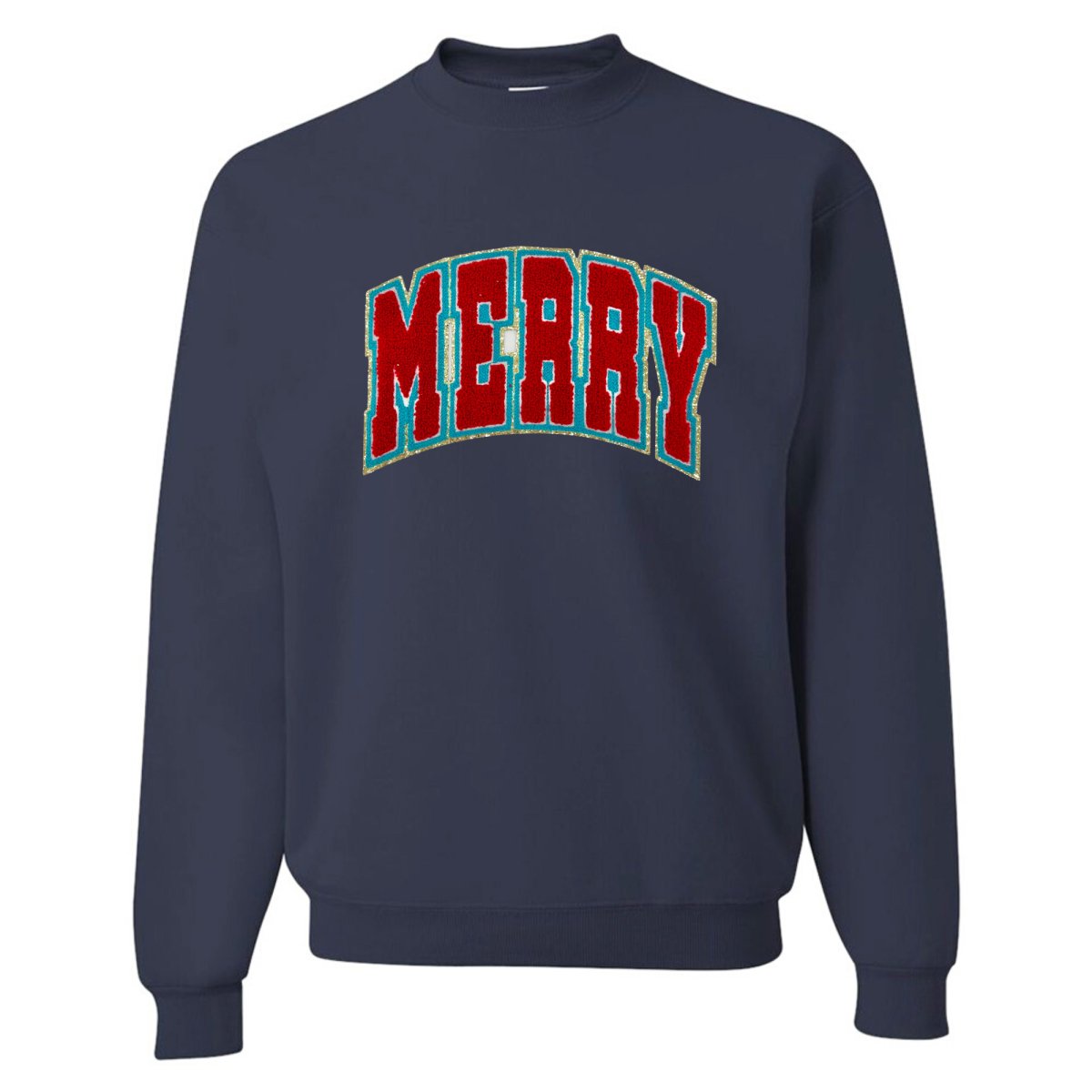 'Varsity Merry' Letter Patch Crewneck Sweatshirt - United Monograms