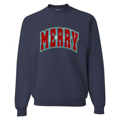 'Varsity Merry' Letter Patch Crewneck Sweatshirt - United Monograms