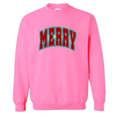 'Varsity Merry' Letter Patch Crewneck Sweatshirt - United Monograms