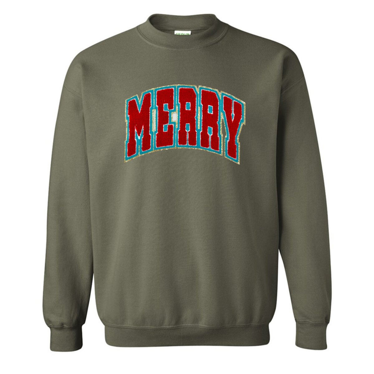 'Varsity Merry' Letter Patch Crewneck Sweatshirt - United Monograms