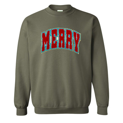 'Varsity Merry' Letter Patch Crewneck Sweatshirt - United Monograms