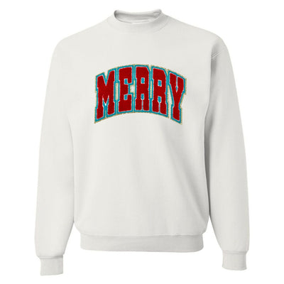 'Varsity Merry' Letter Patch Crewneck Sweatshirt - United Monograms