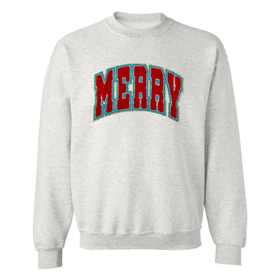 'Varsity Merry' Letter Patch Crewneck Sweatshirt - United Monograms