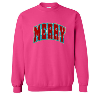 'Varsity Merry' Letter Patch Crewneck Sweatshirt - United Monograms
