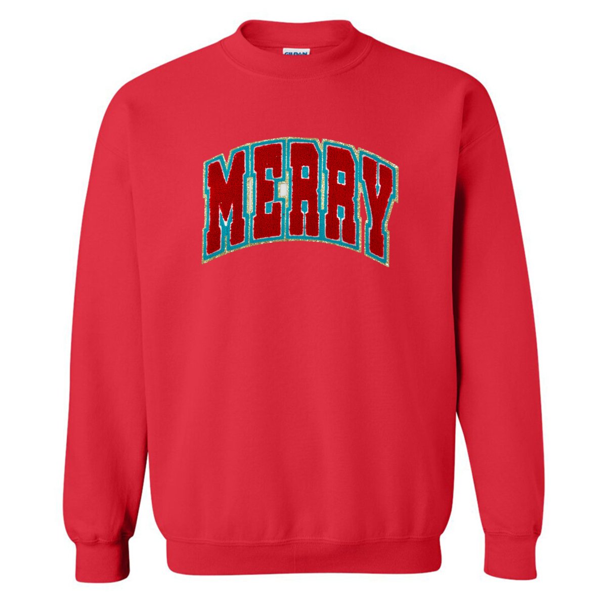 'Varsity Merry' Letter Patch Crewneck Sweatshirt - United Monograms