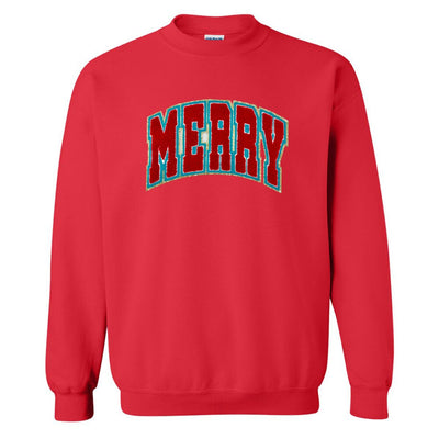 'Varsity Merry' Letter Patch Crewneck Sweatshirt - United Monograms