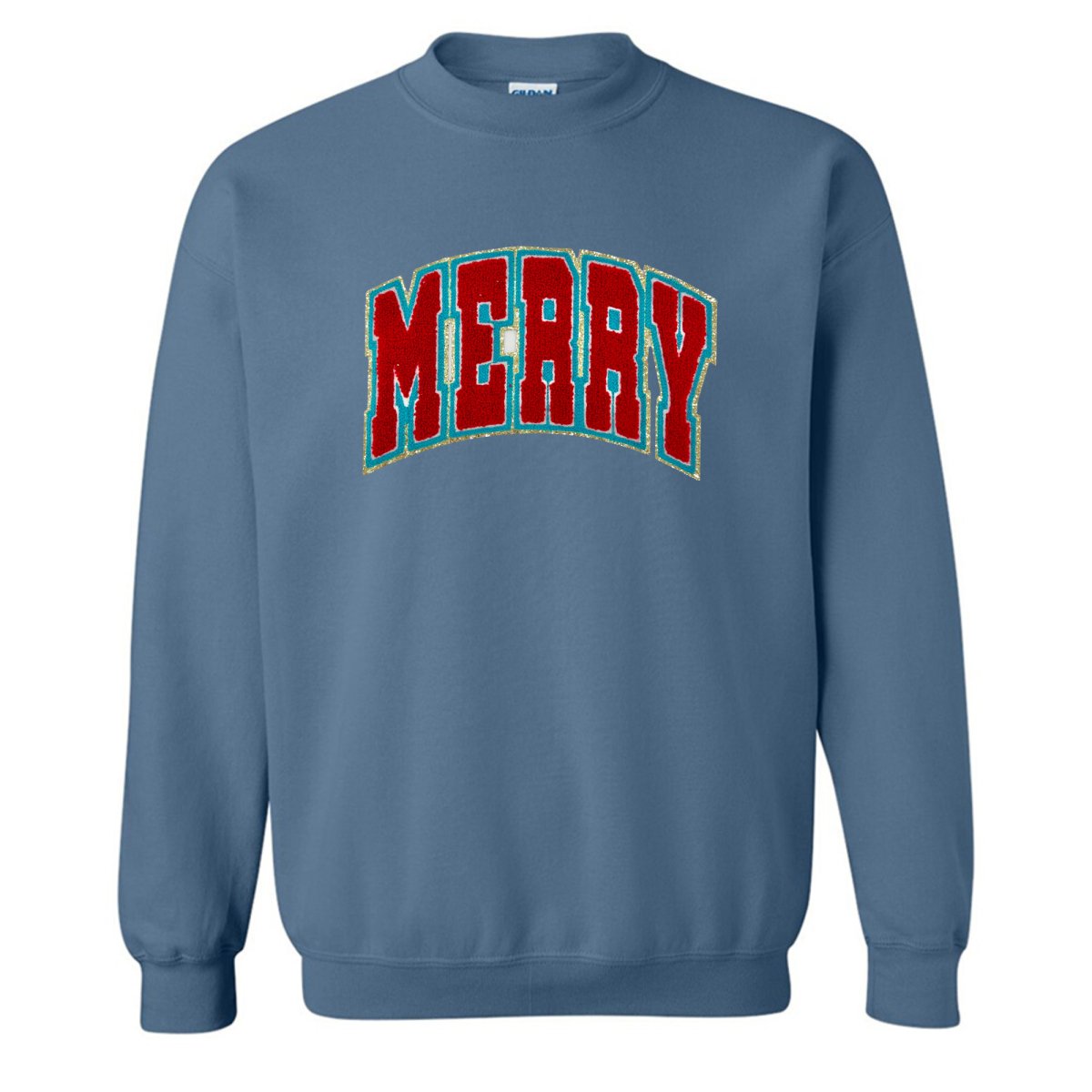 'Varsity Merry' Letter Patch Crewneck Sweatshirt - United Monograms
