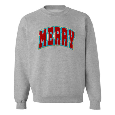 'Varsity Merry' Letter Patch Crewneck Sweatshirt - United Monograms