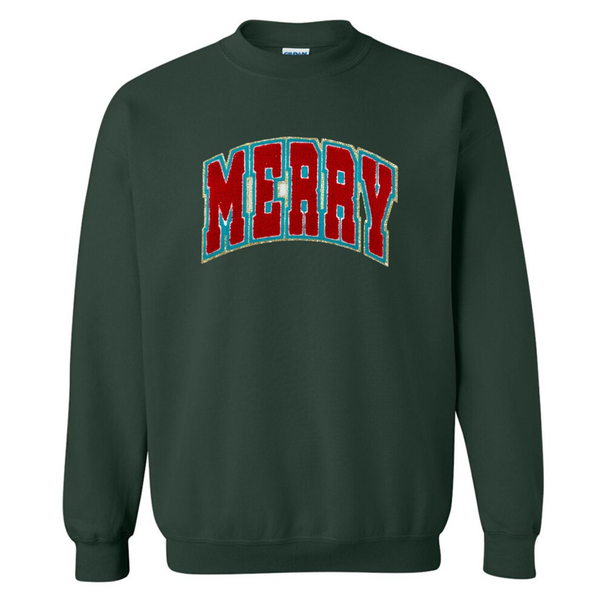 'Varsity Merry' Letter Patch Crewneck Sweatshirt - United Monograms