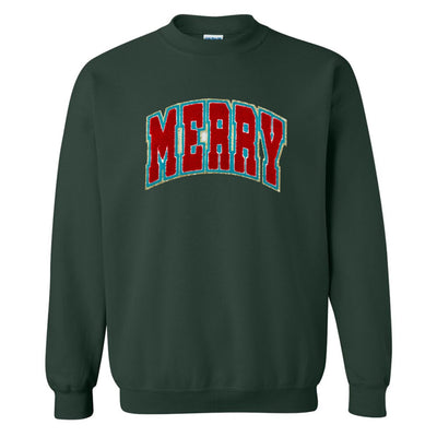 'Varsity Merry' Letter Patch Crewneck Sweatshirt - United Monograms