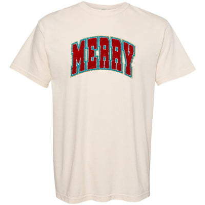 'Varsity Merry' Letter Patch Tee - United Monograms
