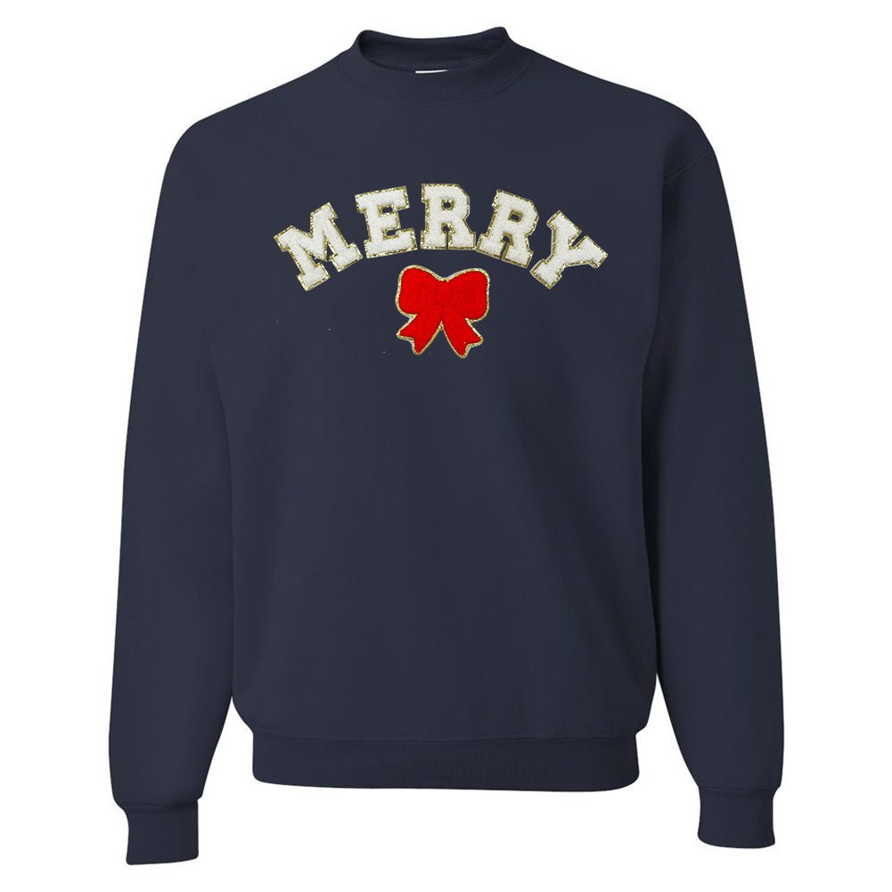 White Merry Letter Patch Crewneck Sweatshirt - United Monograms