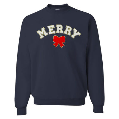 White Merry Letter Patch Crewneck Sweatshirt - United Monograms
