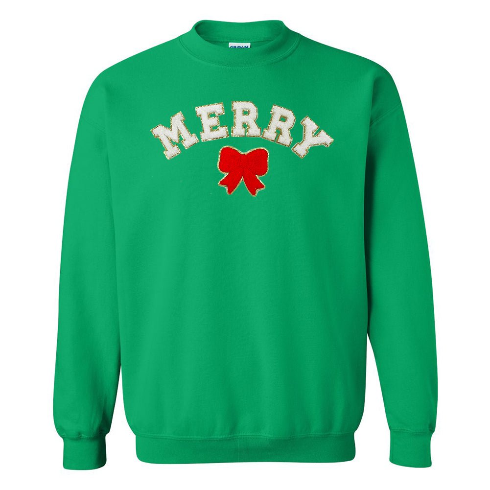 White Merry Letter Patch Crewneck Sweatshirt - United Monograms