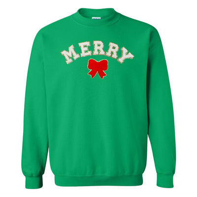White Merry Letter Patch Crewneck Sweatshirt - United Monograms