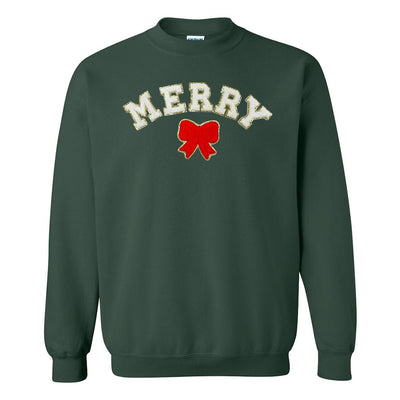 White Merry Letter Patch Crewneck Sweatshirt - United Monograms