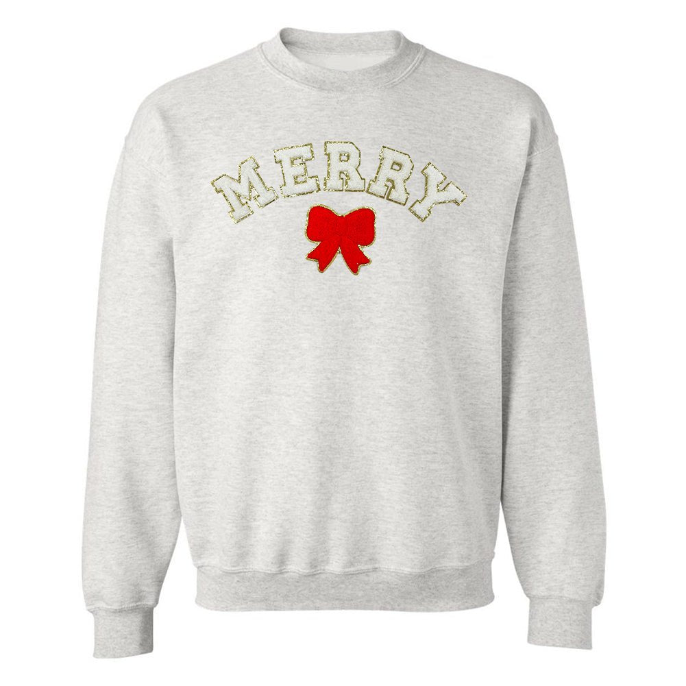 White Merry Letter Patch Crewneck Sweatshirt - United Monograms