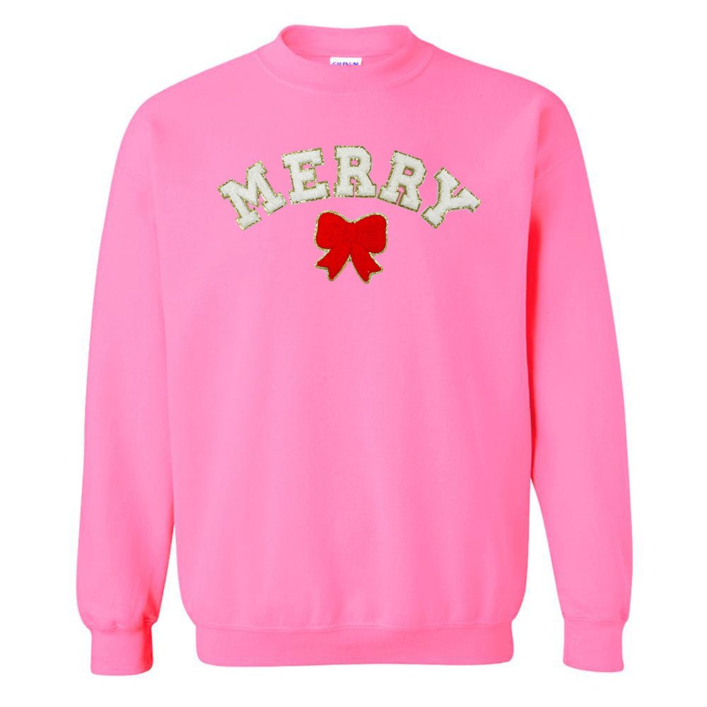 White Merry Letter Patch Crewneck Sweatshirt - United Monograms