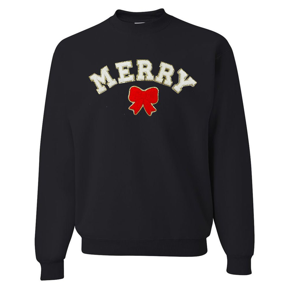 White Merry Letter Patch Crewneck Sweatshirt - United Monograms