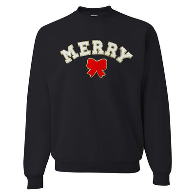 White Merry Letter Patch Crewneck Sweatshirt - United Monograms