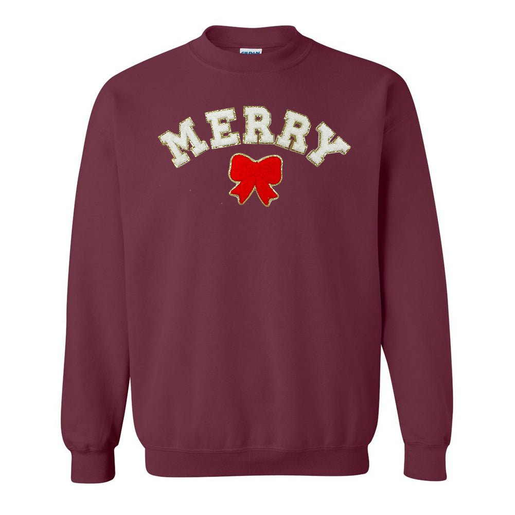 White Merry Letter Patch Crewneck Sweatshirt - United Monograms