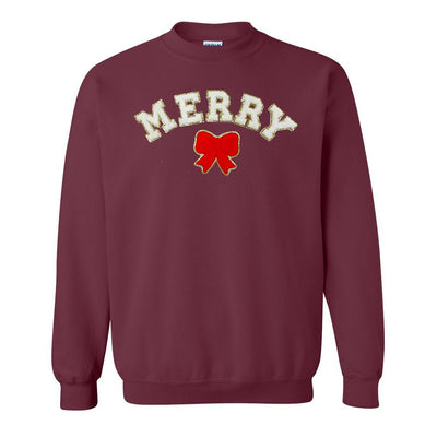 White Merry Letter Patch Crewneck Sweatshirt - United Monograms