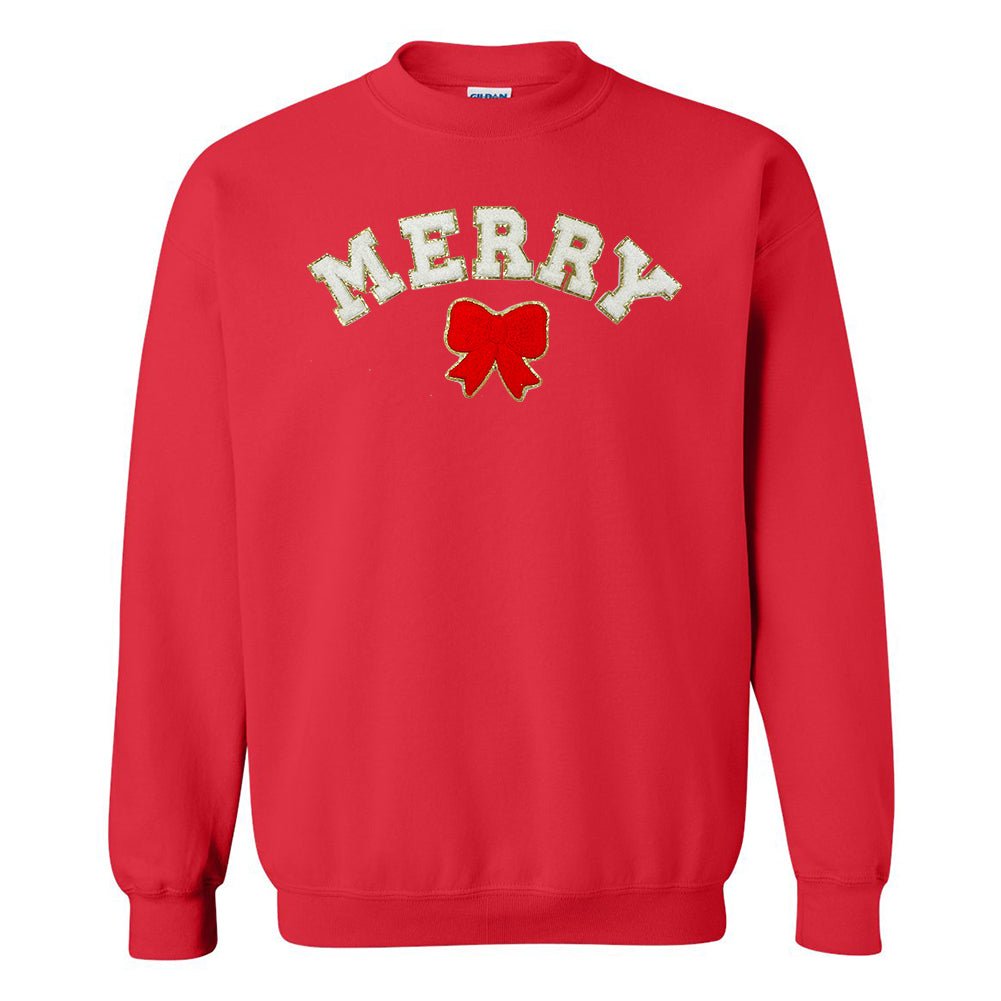 White Merry Letter Patch Crewneck Sweatshirt - United Monograms