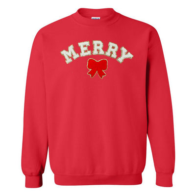 White Merry Letter Patch Crewneck Sweatshirt - United Monograms