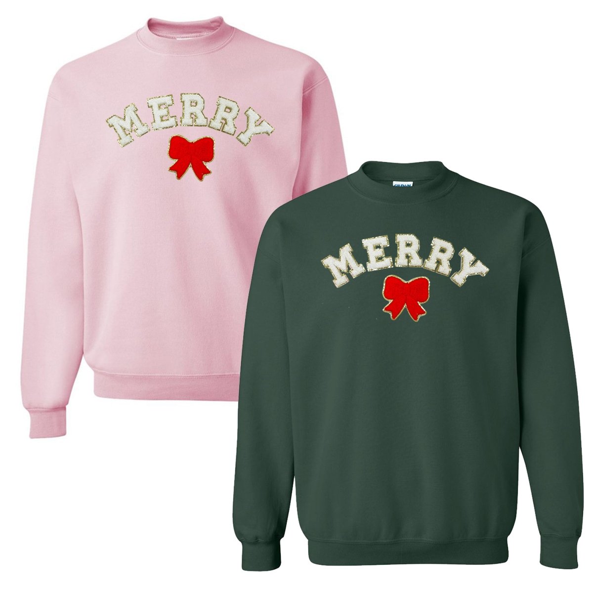 White Merry Letter Patch Crewneck Sweatshirt - United Monograms