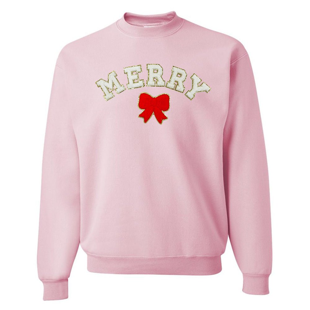 White Merry Letter Patch Crewneck Sweatshirt - United Monograms