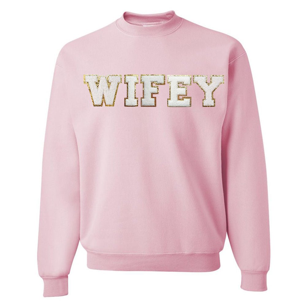 Wifey/Bride Letter Patch Crewneck Sweatshirt - United Monograms
