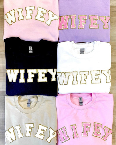 Wifey/Bride Letter Patch Crewneck Sweatshirt - United Monograms