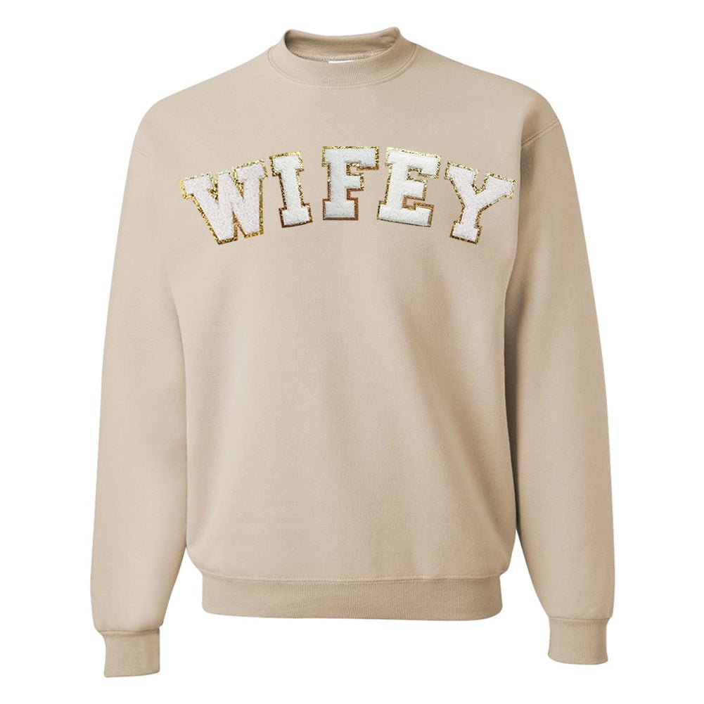 Wifey/Bride Letter Patch Crewneck Sweatshirt - United Monograms