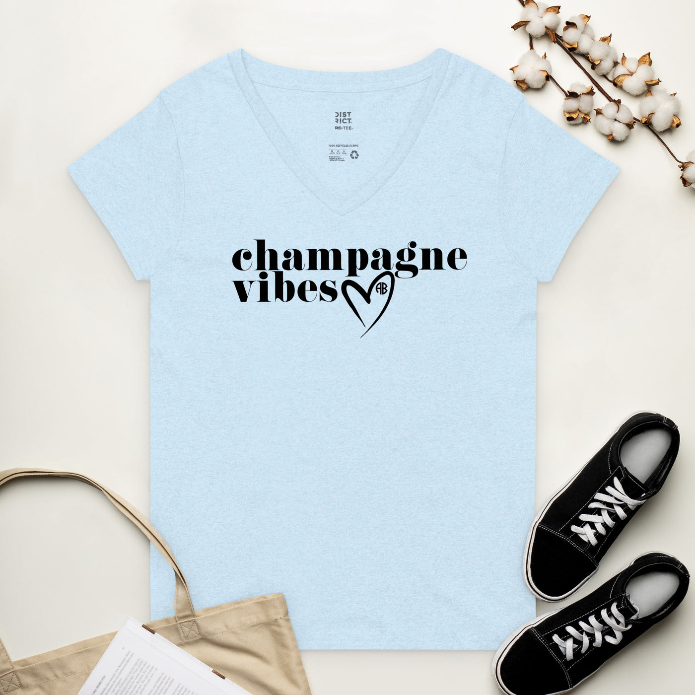 Initialed 'Champagne Vibes' V-Neck T-Shirt