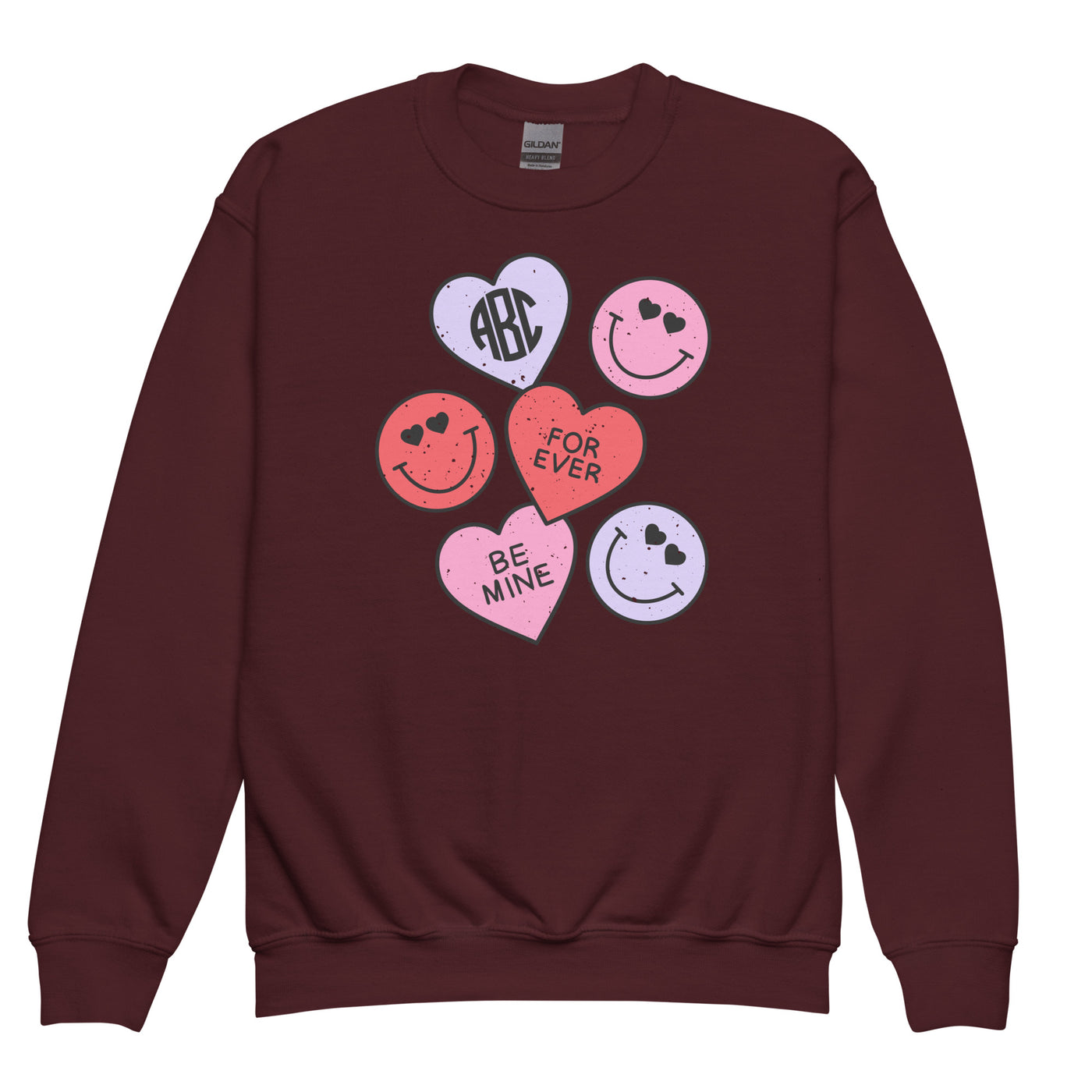 Kids Monogrammed 'Smiley Hearts' Crewneck Sweatshirt