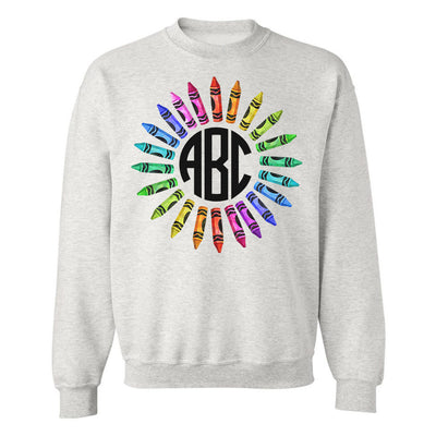 Monogrammed Crayons Wreath Teacher Sweatshirt