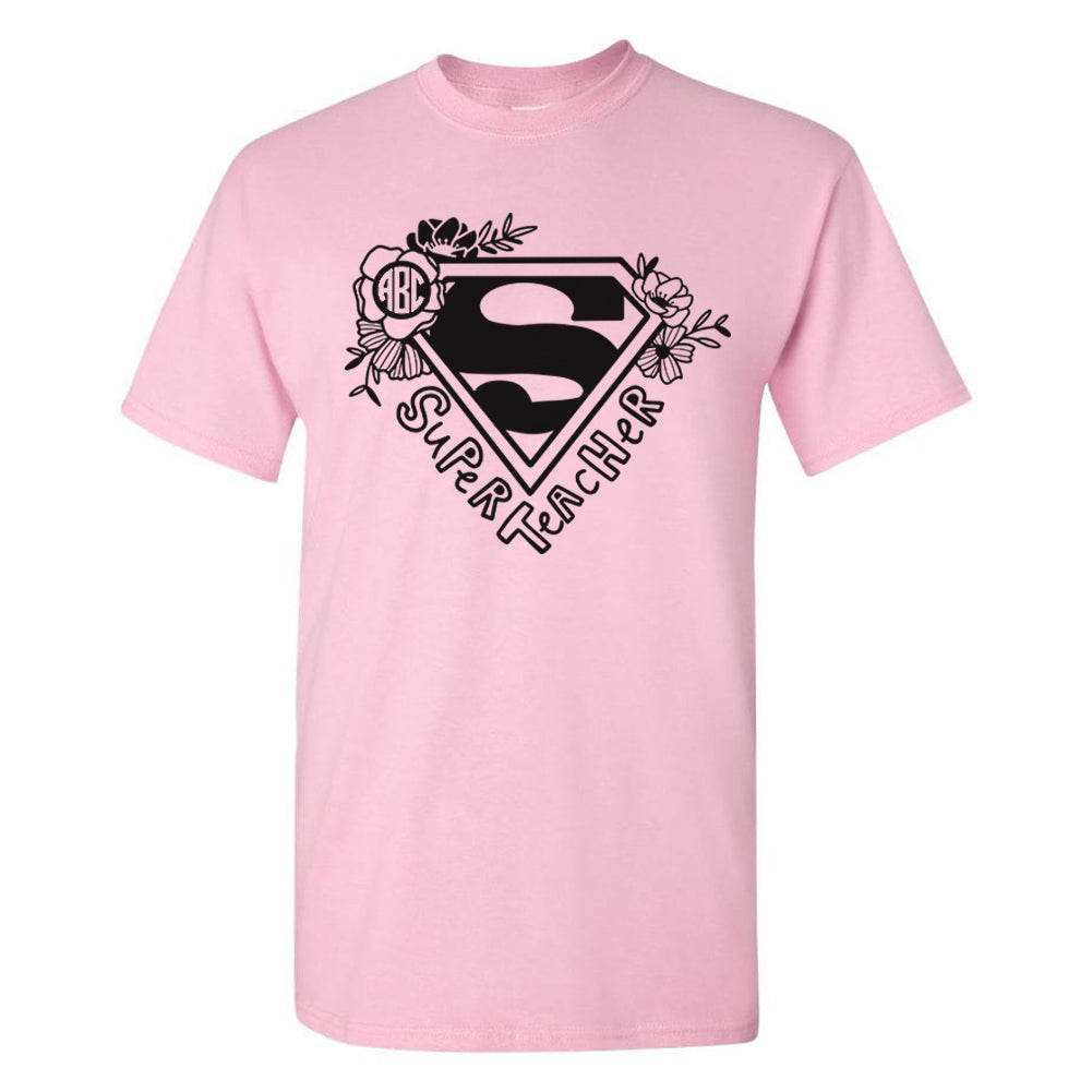Monogrammed Floral Super Teacher T-Shirt