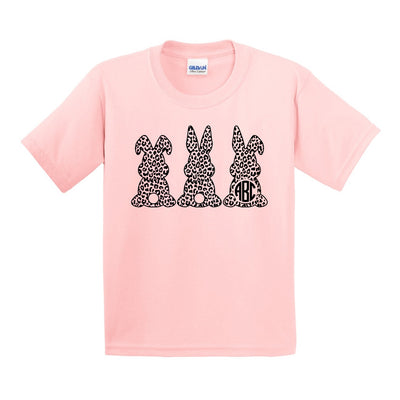 Kids Youth Monogrammed Leopard Bunny Easter T-Shirt