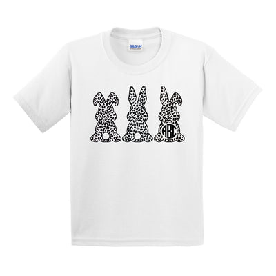 Kids Youth Monogrammed Leopard Bunny Easter T-Shirt