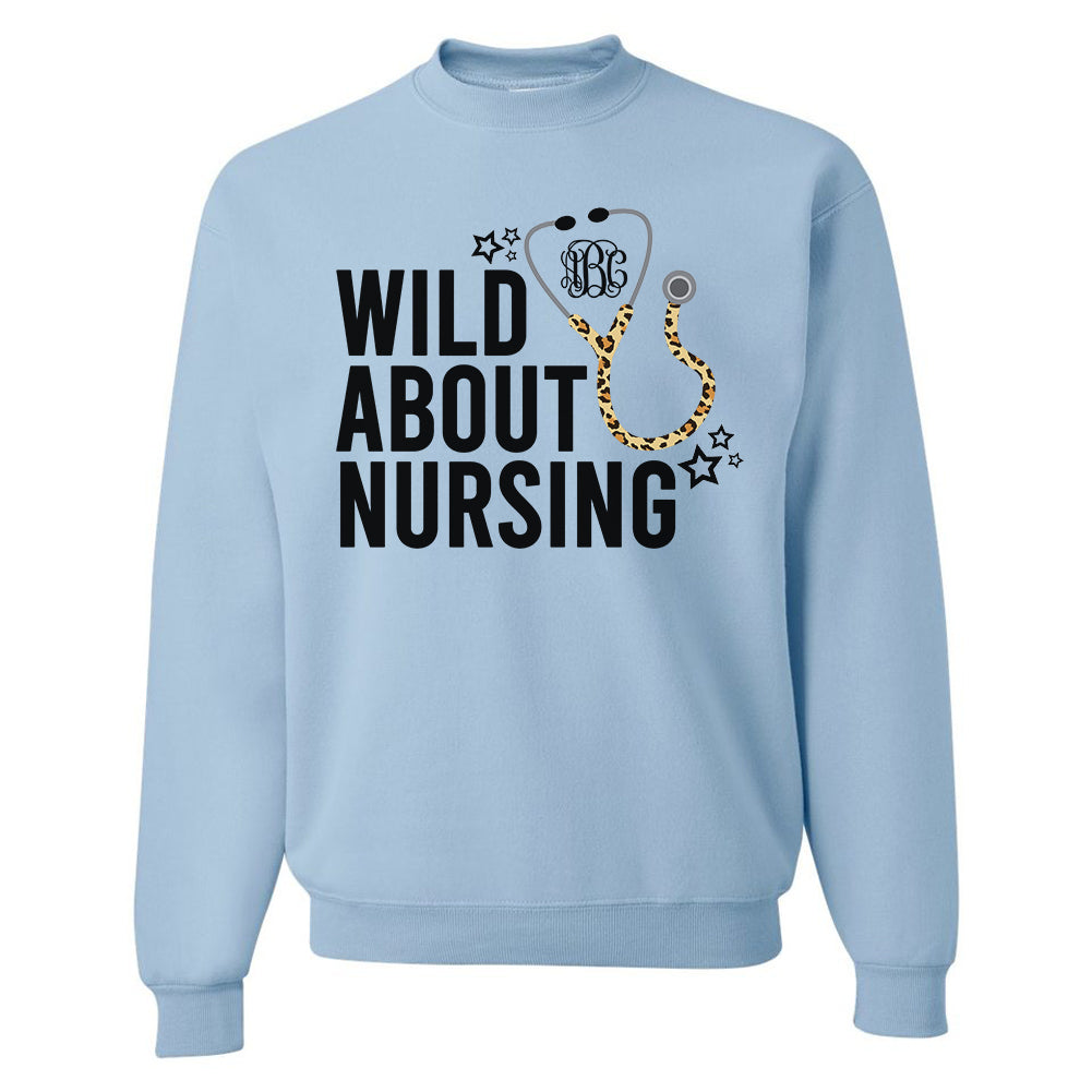 Monogrammed Wild About Nursing Nurse Leopard Sweatshirt