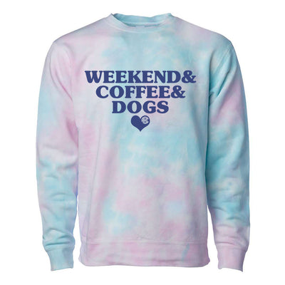 Monogrammed 'Weekend & Coffee & Dogs' Tie Dye Crewneck Sweatshirt