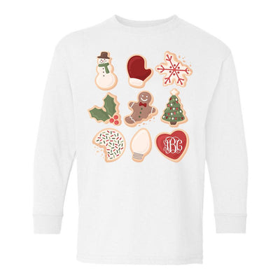 Monogrammed Kids Youth Christmas Cookies Long Sleeve Shirt