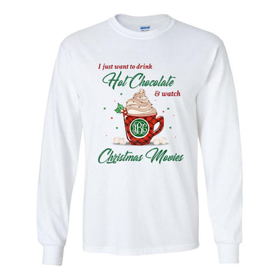 Monogrammed 'Drink Hot Chocolate' Basic Long Sleeve T-Shirt