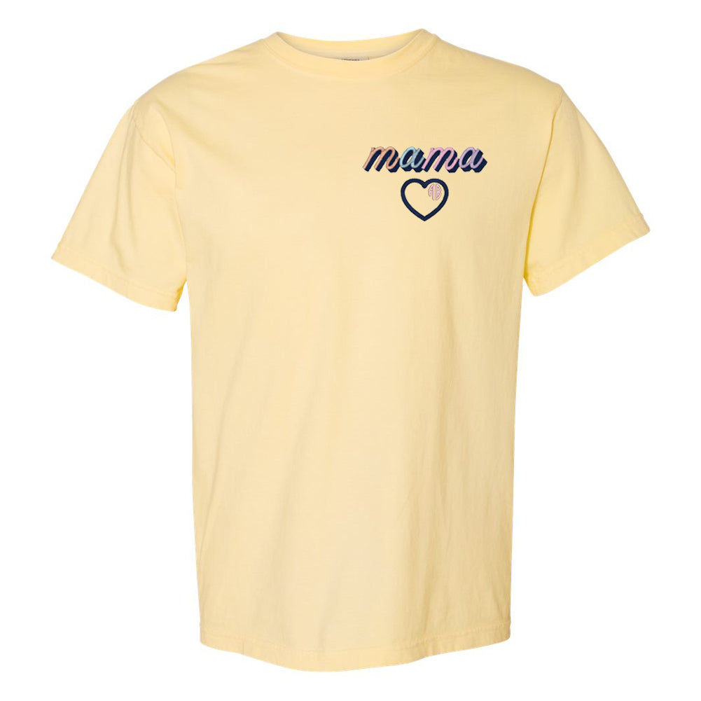 Monogrammed Mama Embroidery Heart T-Shirt Script