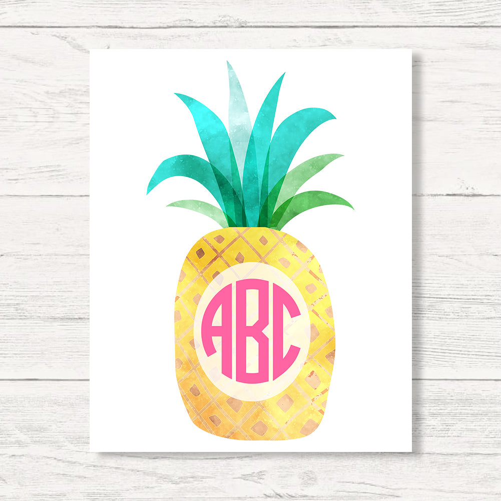 Monogrammed Watercolor Pineapple Wall Art Canvas'