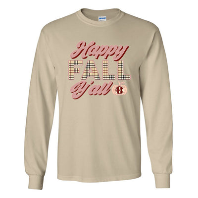 Monogrammed 'Happy Fall Y'all' Basic Long Sleeve T-Shirt