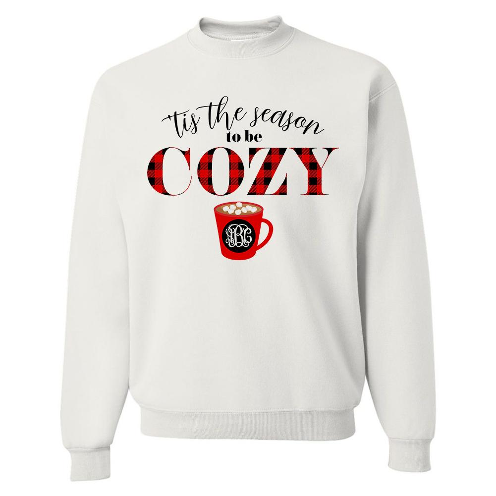Monogrammed 'Tis The Season To Be Cozy' Crewneck Sweatshirt