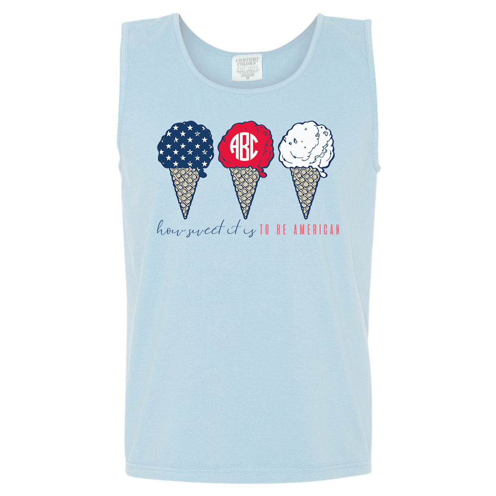 Monogrammed 'How Sweet It Is To Be American' Comfort Colors Tank Top