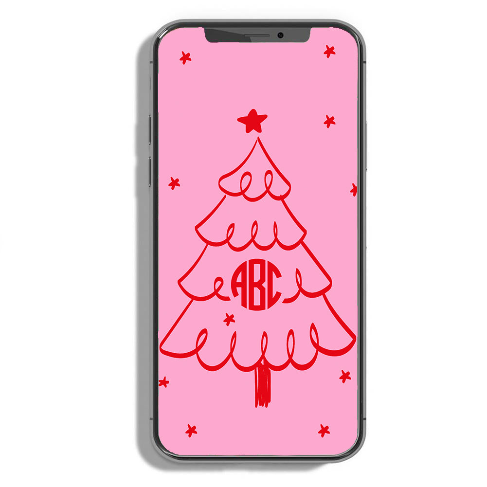 Monogrammed 'Christmas Tree' Phone Wallpaper