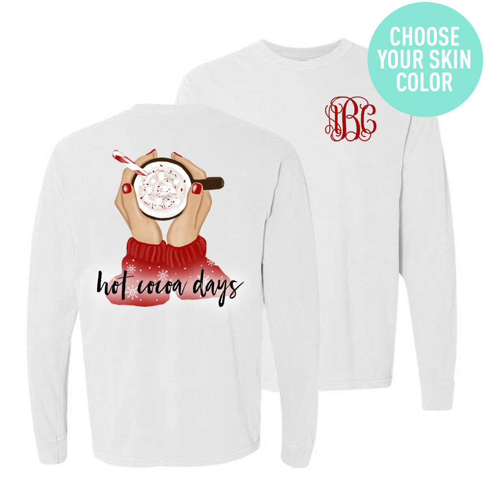 Monogrammed Hot Cocoa Days Front & Back Long Sleeve Shirt